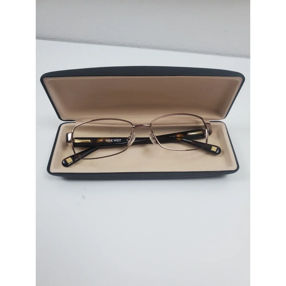 Nine West NW1021 Brown Metallic Rectangular Eyeglass Frames 52-15-135 with Case